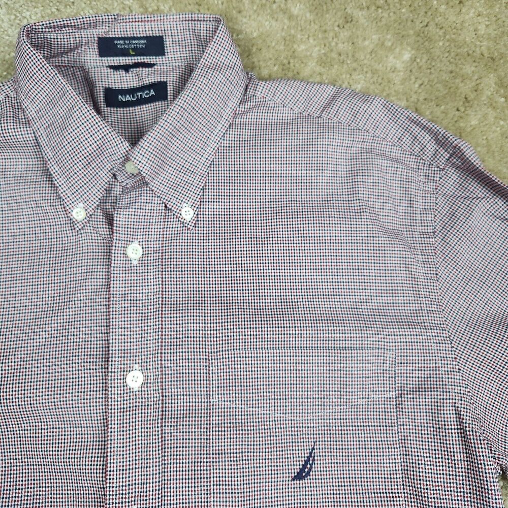 Nautica Casual Button Front Shirt Mens Large Multicolor Check Short Sleeve A317 - Picture 2 of 8